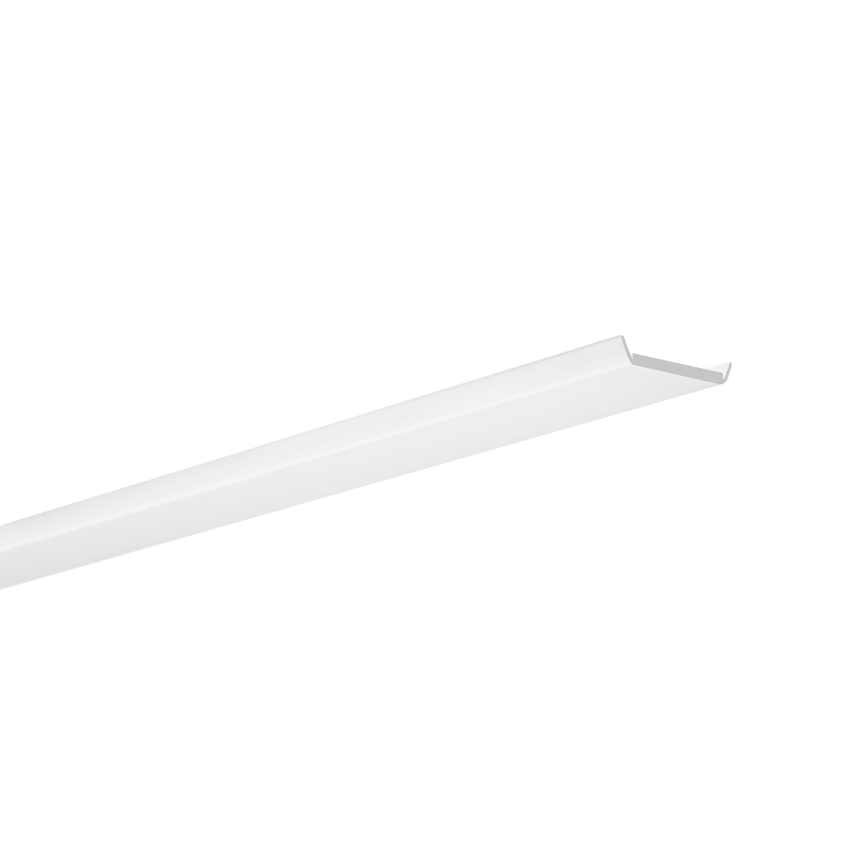 The LED Channel Cover for KOZUS-BD Profile is a white, elongated plastic U-shaped channel, ideal for cable management or as an LED channel cover.