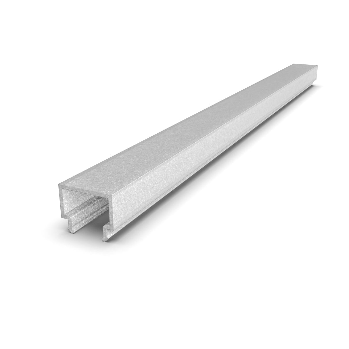 A Square LED Diffuser for Easy-On XL Profiles with a metallic, U-shaped design and smooth silver surface is displayed on a white background. Channel grooves extend the full length of the bar.