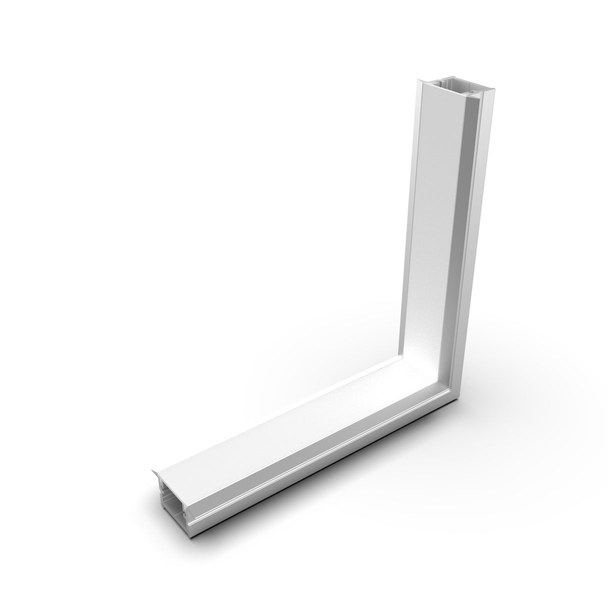 The 90 Degree Connector for Berlin Profile is a white, L-shaped bracket with a hollow rectangular profile, shown upright on a white background—perfect as an LED channel connector or for use in corner piece kits.