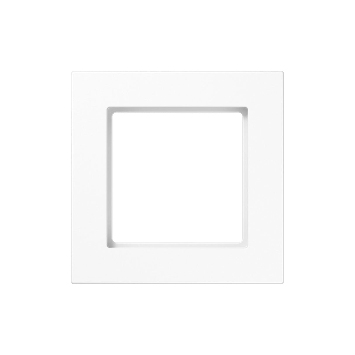 The Thermoplastic 1‑Gang Surface Mount Cap, Model A 5581 BF A, features a durable white square design with a wide high-gloss border and an empty center, displayed against a plain white background.