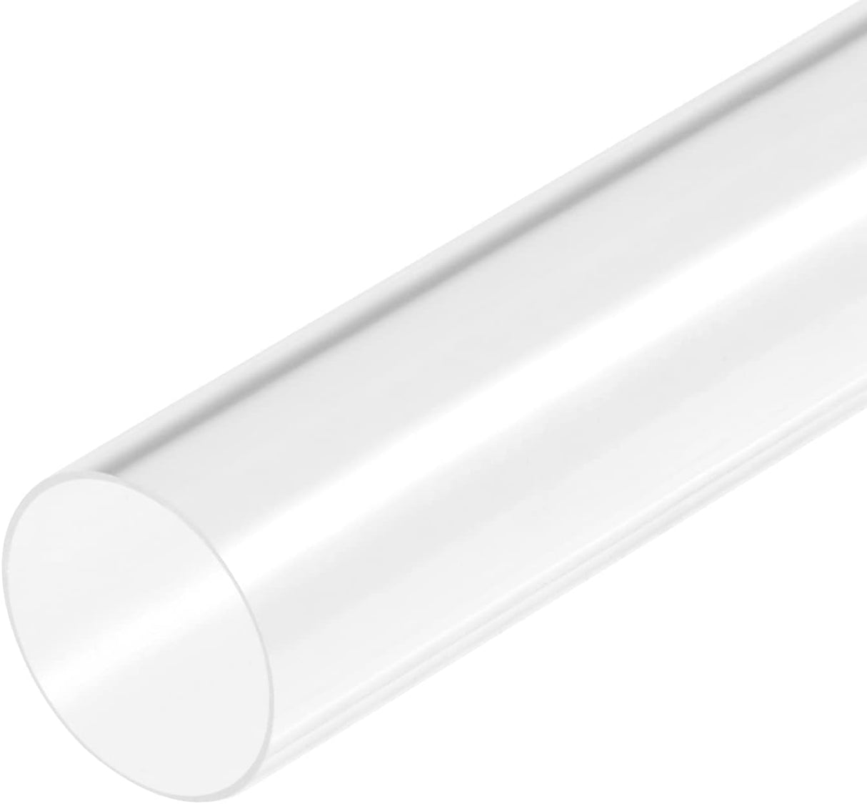 A Clear Straight Joiner for Smokies65 Profile is displayed at an angle on a white background with one open end visible, ideal for connecting round LED profiles in seamless lighting designs.