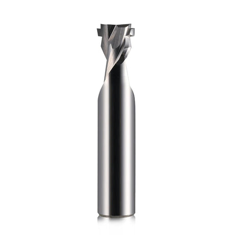 A Router Cutting Bit for 8mm LED Light Strips stands upright on a white background, featuring a cylindrical shaft and sharp, angled cutting edges at the top.