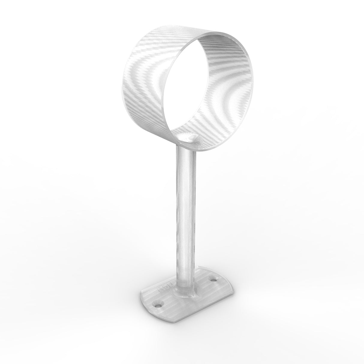 The Wired Post for 2.56 Round Profiles is a metallic circular holder with a vertical post on a rectangular base with two screw holes, perfect for supporting LED diffuser tubes. Shown against a white background.