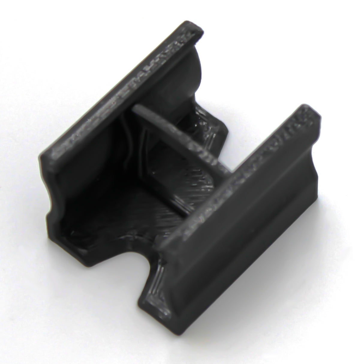Linear Connector for SL15 Profile: a black PETG connector with a U-shaped channel, angled sides, and a central support bar, designed for use with Slimline 15mm LED profiles. Shown against a white background.