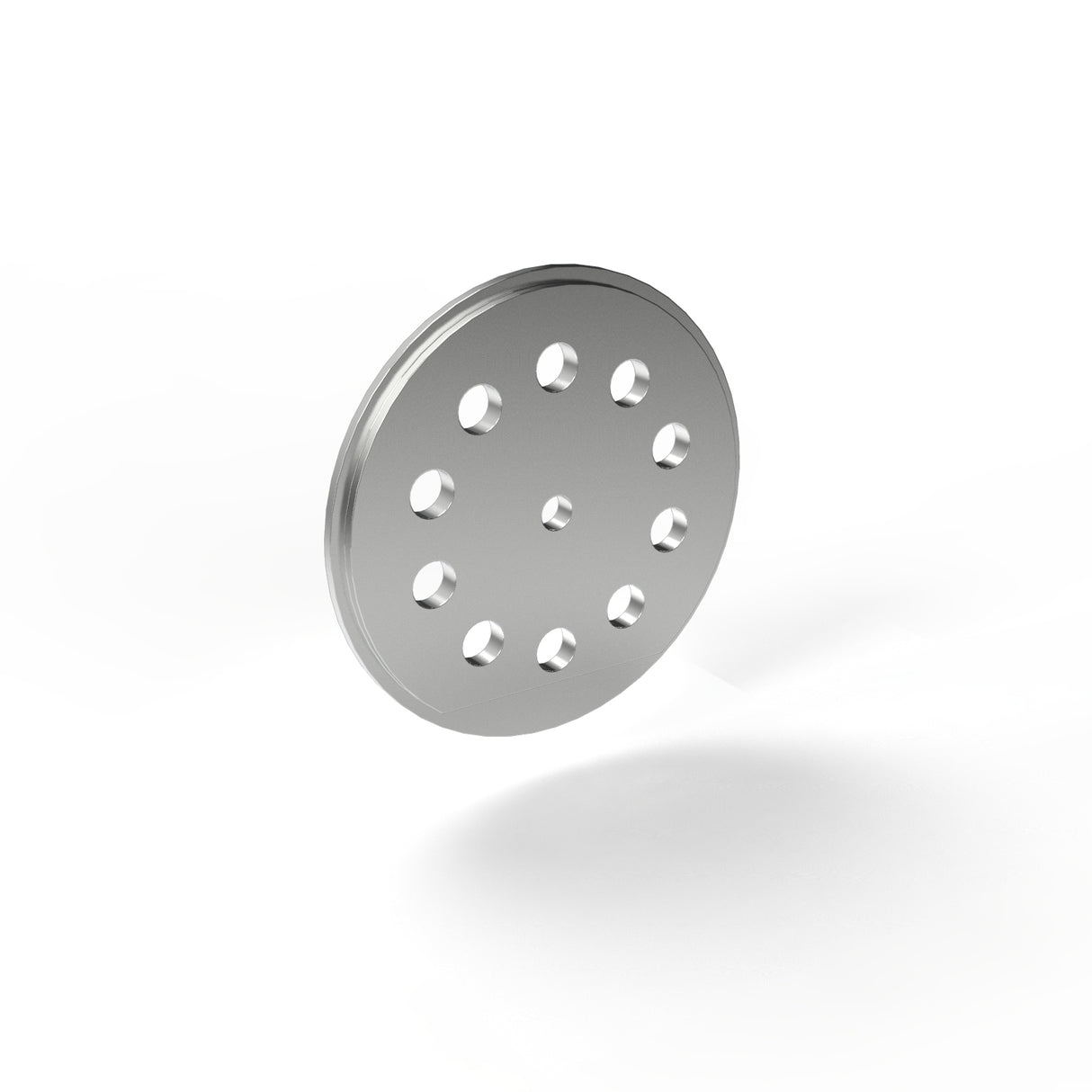 The Aluminum End Cap for Sierra65 Profile features twelve evenly spaced holes in a circular pattern, displayed floating against a white background.