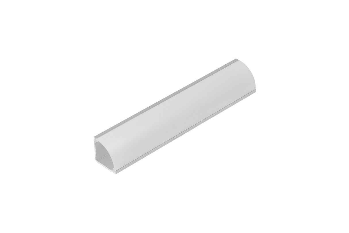 The LED Channel Cover ~ D1 Click is a white, semi-cylindrical plastic or metal cover with an open bottom, ideal for use as a cable cover or conduit, displayed against a plain white background.