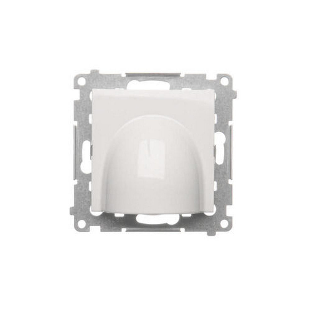 The Cable Outlet With Kontak Simon Frame by Blebox is a white, dome-shaped motion sensor switch with cable pass-through, ensuring neat and efficient wall installation for streamlined smart home cable management.