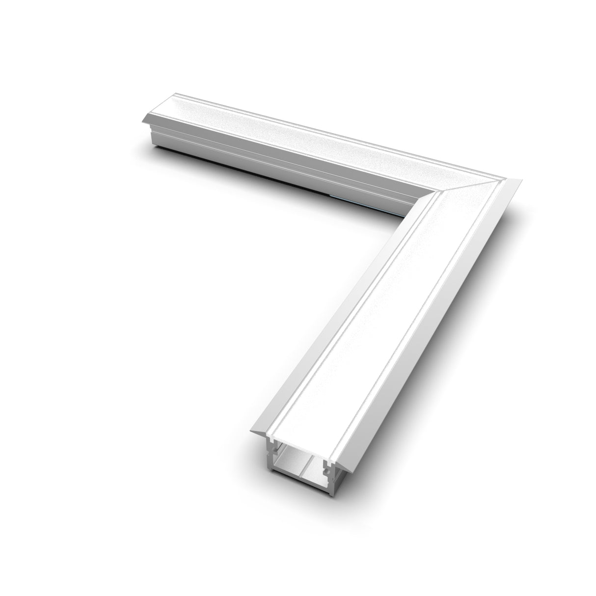 The 90 Degree Connector for Berlin Profile is a white, metallic, L-shaped corner frame with a modern design, shown at an angle on a plain white background.