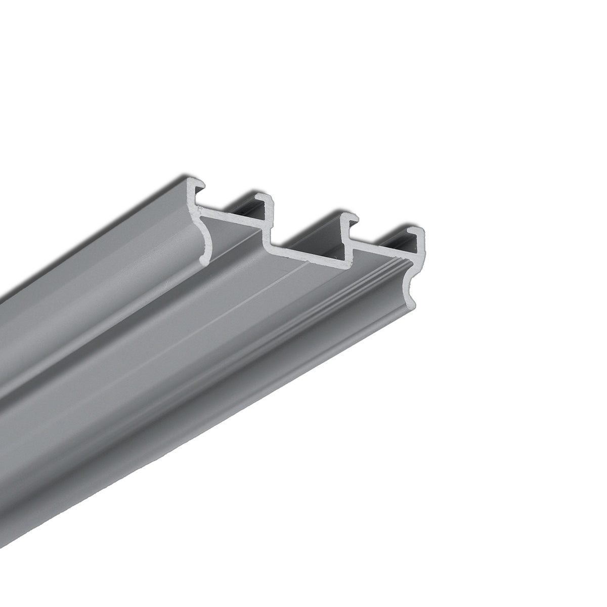 A grey Complementary Profile ~ Model Pixel33-03 aluminum profile with three parallel longitudinal channels.