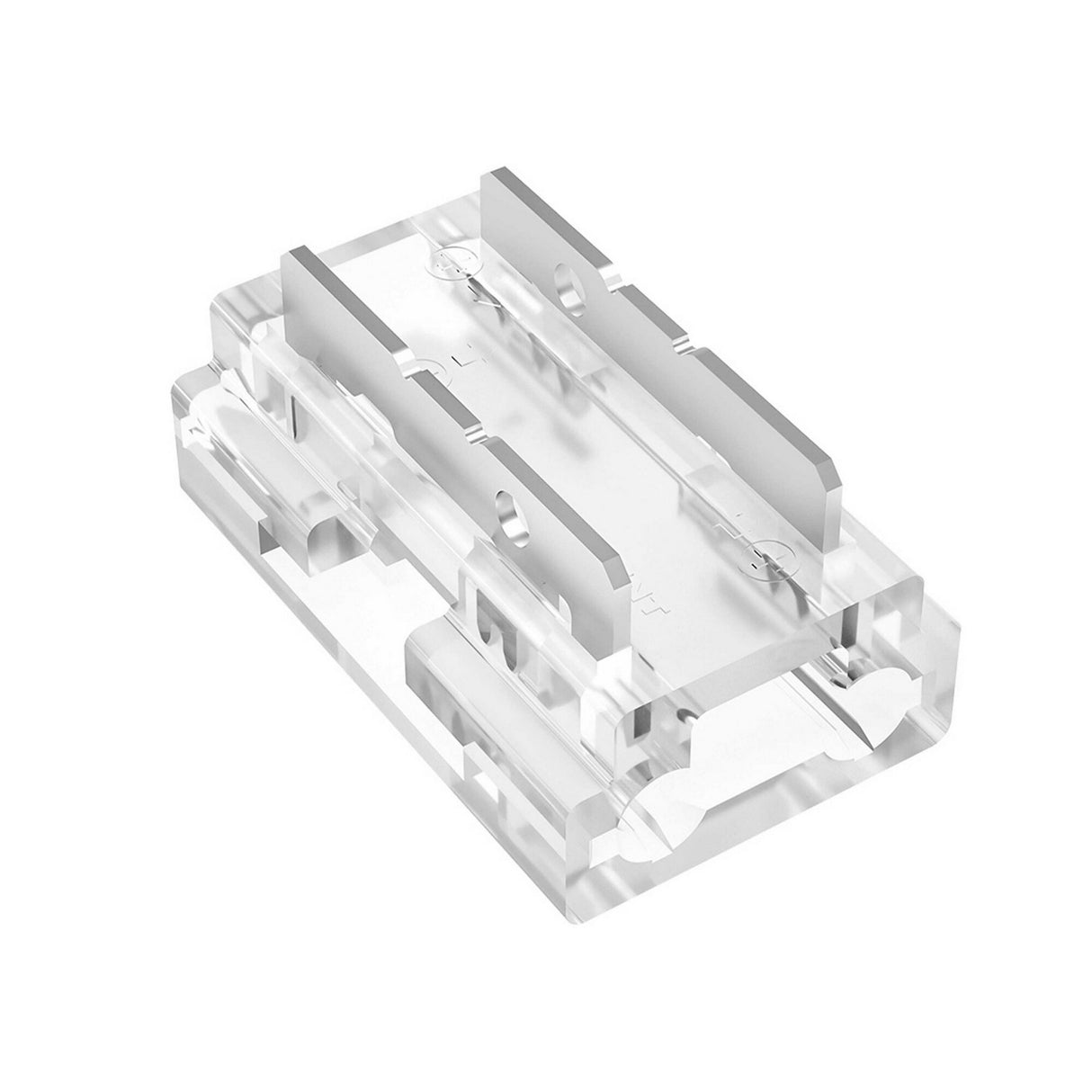 The 9-in-1 COB/SMD LED Strip Light Connector, a transparent plastic connector with dual metal contacts and wire slots for easy installation, is pictured on a white background.