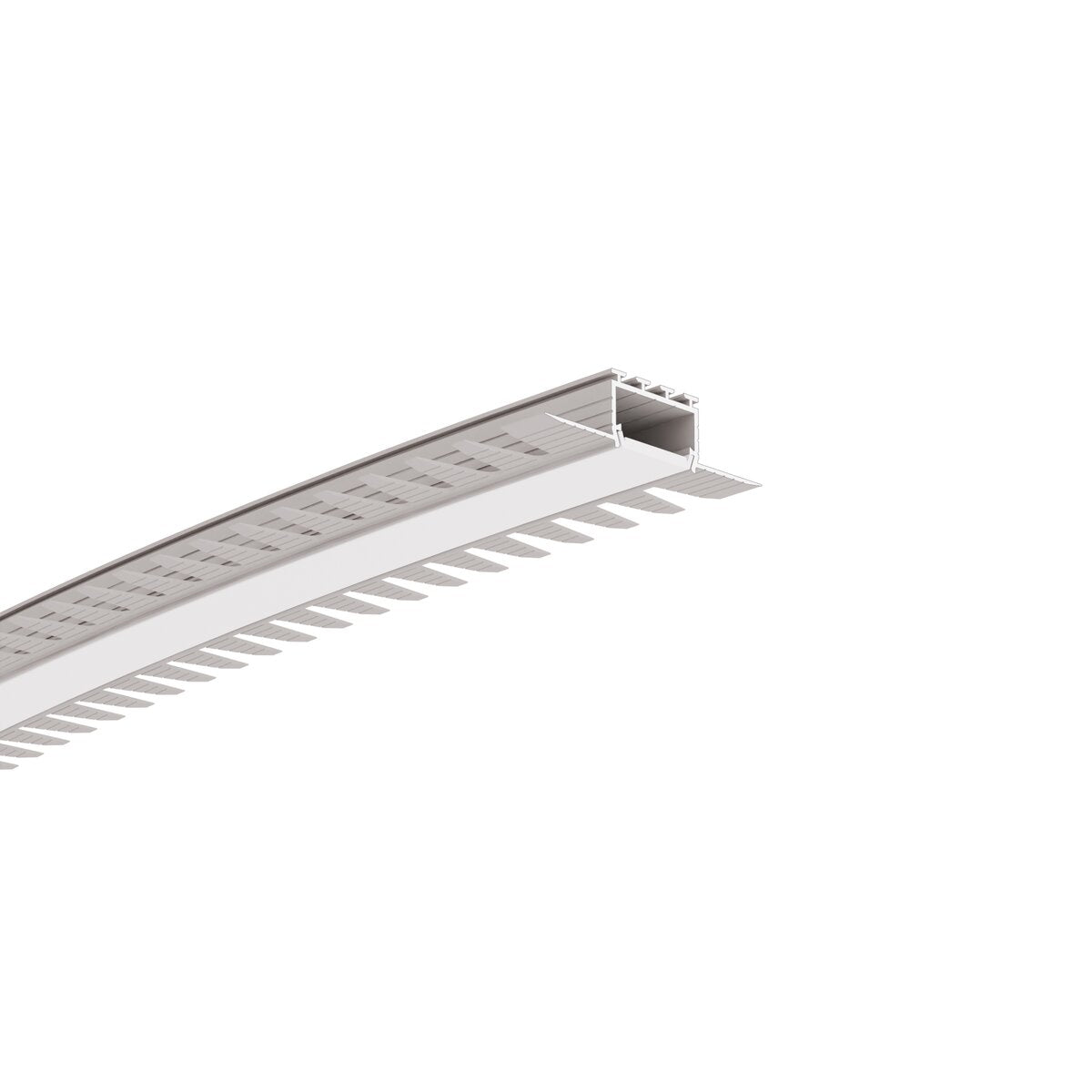 The 1.05 Bendable Drywall LED Lighting Channel (Model Klus KOZUS-BD) is a curved, white extrusion profile with evenly spaced vertical slats along one edge, designed for LED installations.