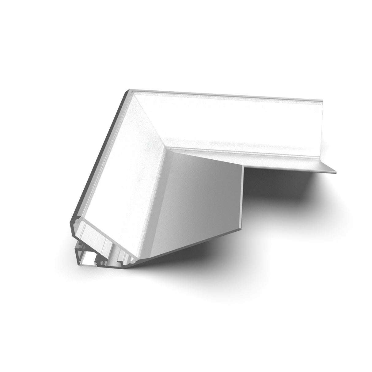 The Corner Connector for Alu-Ceiling Washer Profile is a white, angular trim piece designed as a 90-degree connector for LED channels, shown against a plain white background.
