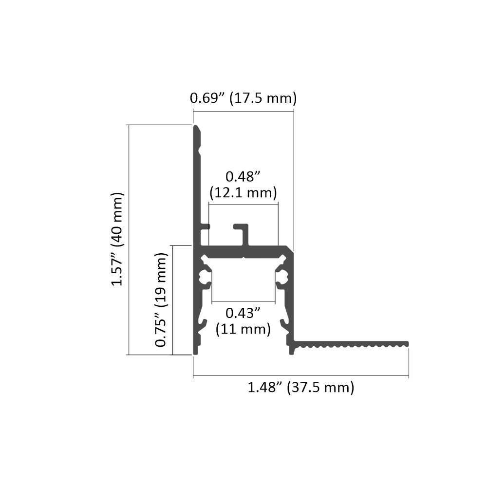 Plaster-in Ceiling Perimeter Lighting Channel ~ Model Alu-Ceiling US dimensions drawing - Wired4Signs USA - Buy LED lighting online