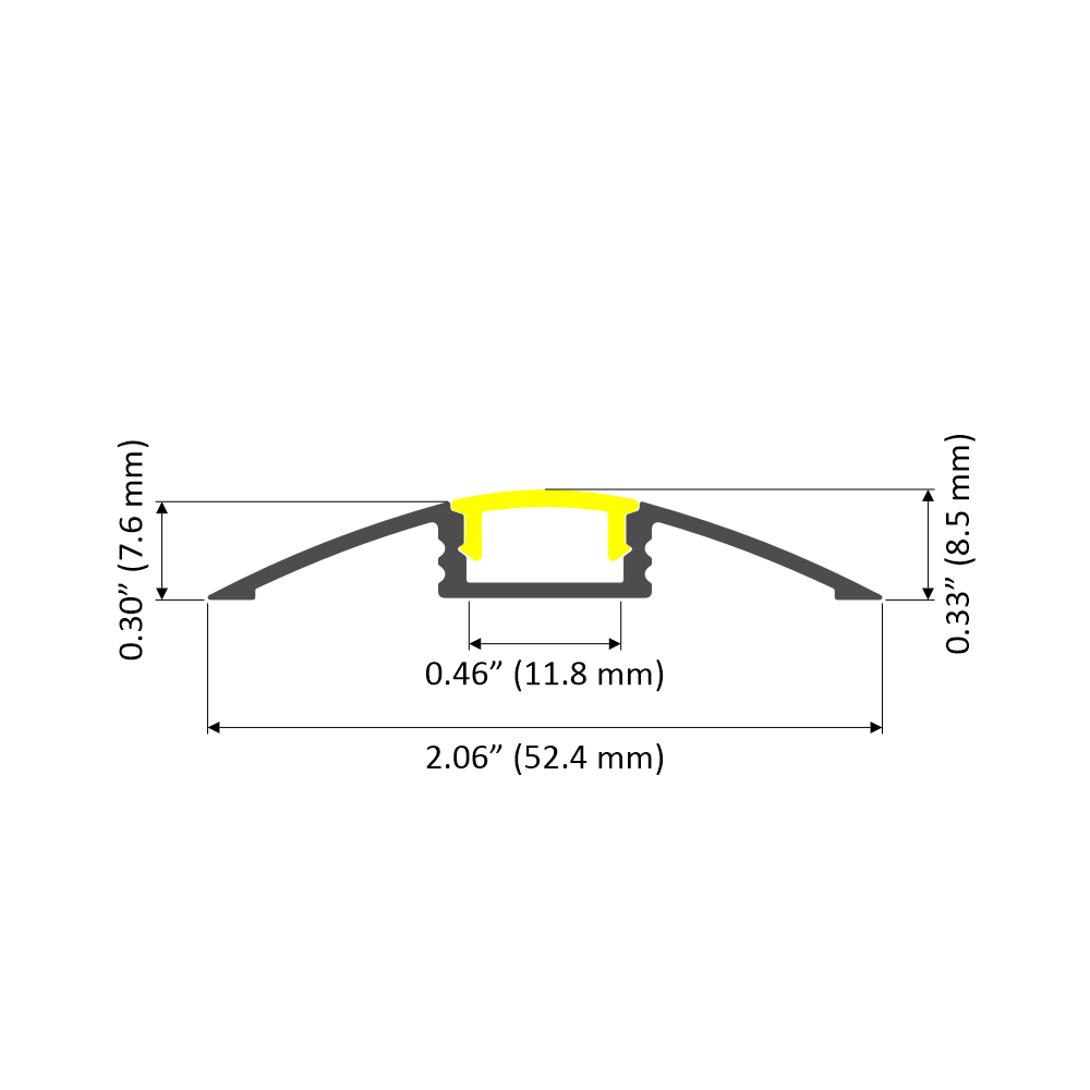 LED Floor Lighting Strip Surface Mount Channel ~ Model Alu-Flat - dimensions drawing - Wired4Signs USA - Buy LED lighting online