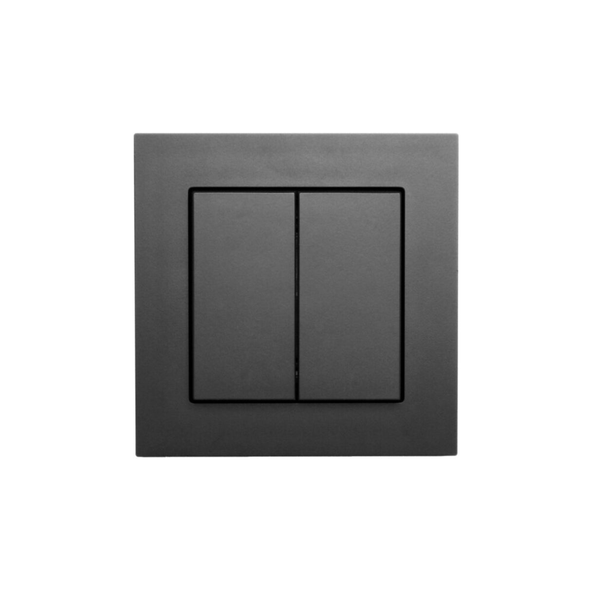 The Battery Free Casambi Wall Switch 55 is a black, square, double light switch with a minimalist design, Casambi network compatible and shown against a plain white background.