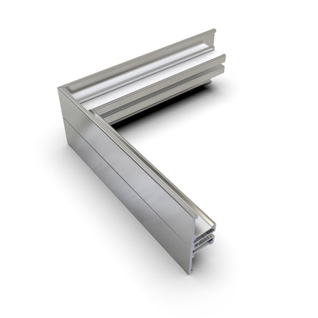 A 3D-rendered image of a 90 Degree Corner Connector for Back10 Profile, designed for joining L-shaped aluminum profiles. Ideal for framing or structural support, the connector features grooves and channels to fit Back10 profiles or LED channels.