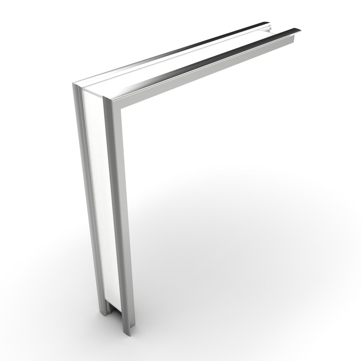 The 90 Degree Connector for Begtin12 Profile is a modern L-shaped metal and frosted glass fixture with clean lines and minimalistic design, ideal for seamless LED channel integration, shown against a white background.