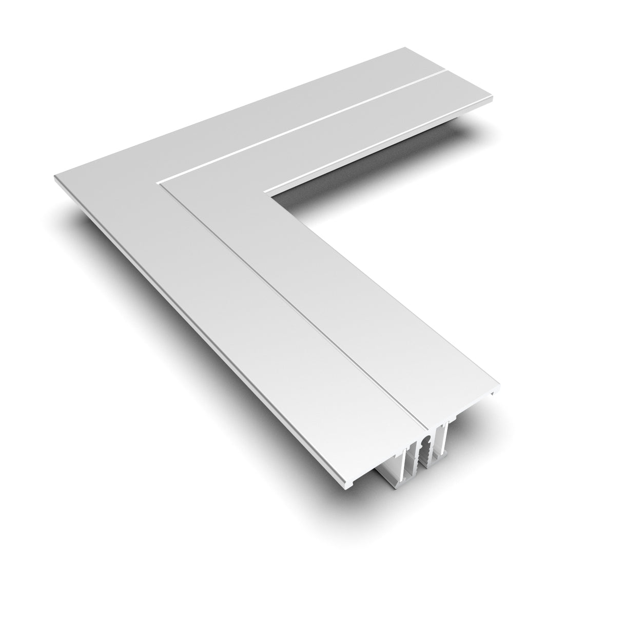 The 90 Degree Corner Connector for Back10 Profile is a white, L-shaped metal trim with a modern design—perfect for LED channels—shown on a white background with a soft shadow.