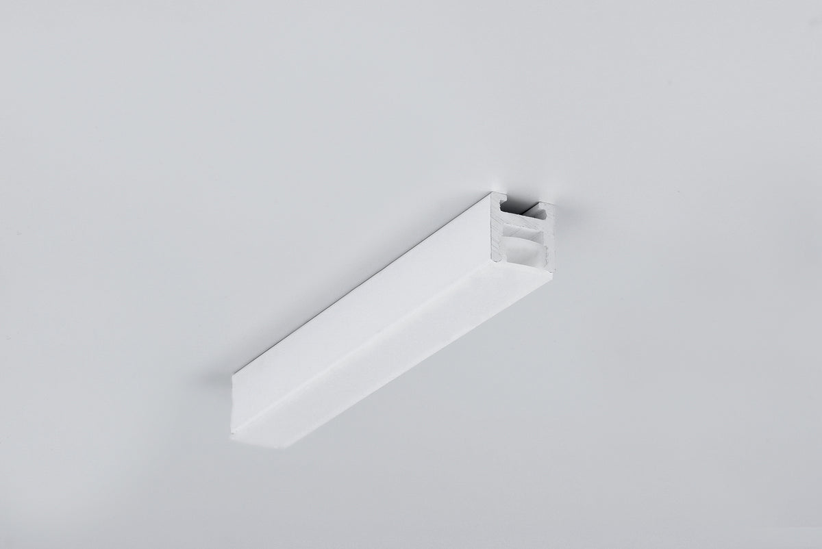 A straight, white, rectangular 0.51″ Suspended/Surface Mount Bendable LED Channel ~ Model Bend8 mounted to a ceiling.