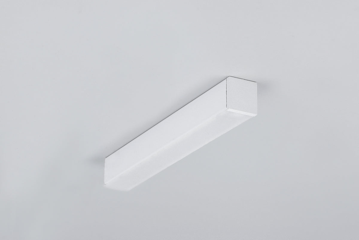 A white rectangular 0.51″ Suspended/Surface Mount Bendable LED Channel ~ Model Bend8 light fixture mounted flush to a white ceiling.