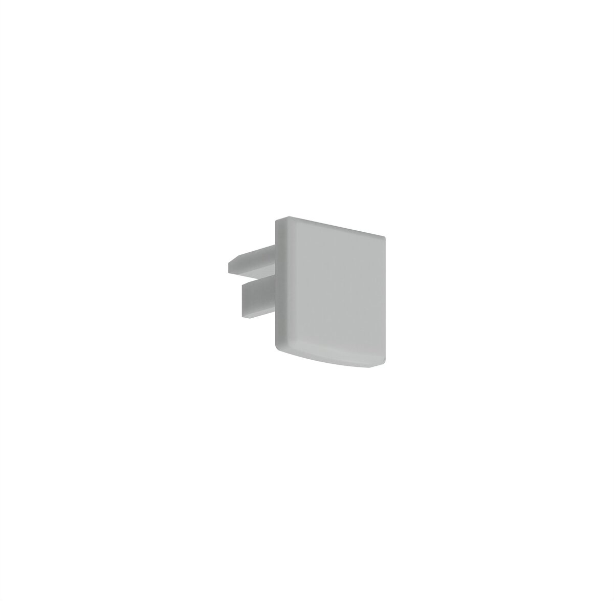 A small, gray, rectangular End Cap for KOZAL-10-BD Profile made of durable ABS plastic with two prongs, displayed against a white background.