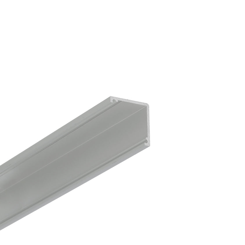 A close-up of the Corner LED Channel ~ Model Cabi12 Duo, shown diagonally on a white background, featuring a gray aluminum hollow rectangular profile ideal for corner mounting in retail displays.