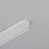 Close-up of the Corner LED Channel, Model Cabi12 Duo, a modern rectangular LED ceiling fixture with a frosted cover and sleek profile, mounted on a plain light gray ceiling.