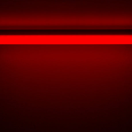 A Colored Border Contour Tube Light ~ Hi-Lite 30 Straight Section glows horizontally near the top of a dark, textured red wall, casting a soft red light below as the lower area fades into deeper red shades.