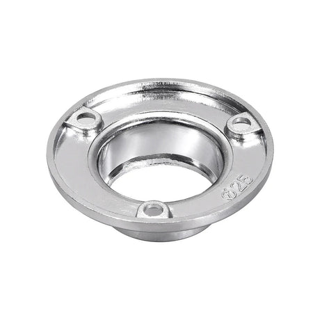 The Closet Installation Mounting Bracket for Alu-Round Profile is a round, metallic bracket with three evenly spaced screw holes, a central opening, and an Ø25 engraving on its reflective silver surface—ideal for illuminated closet hangers.