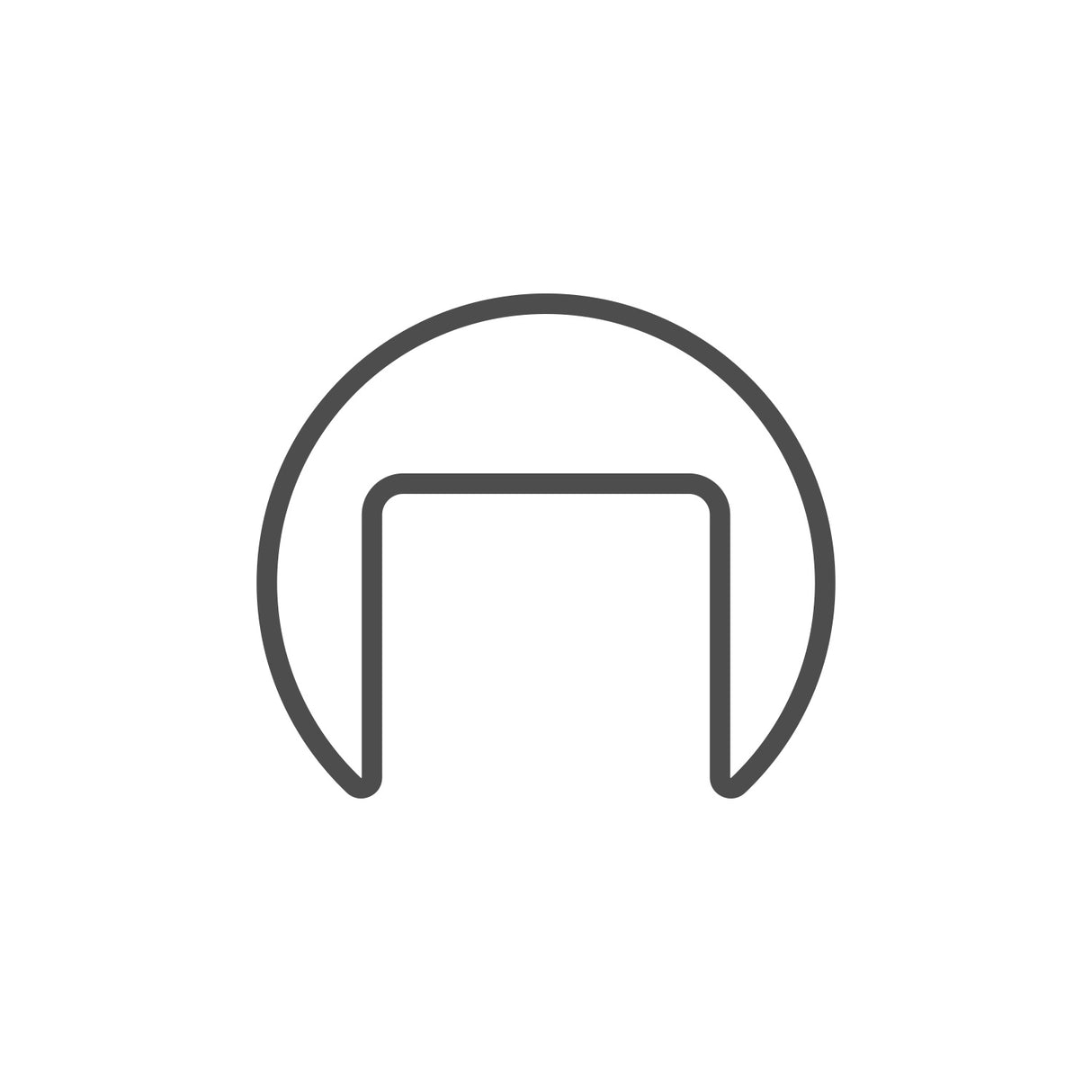 A minimal black outline of a semicircle with two vertical lines, resembling the Round Stainless Steel LED Handrail Profile ~ Model Comenza, displayed on a white background.