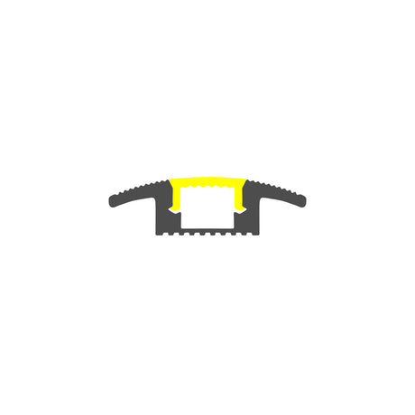 A cross-sectional diagram of the Floor Recessed LED Channel ~ Model Dubai highlights the yellow grip area and reveals internal structure—ideal for illustrating design details in indoor floor applications.