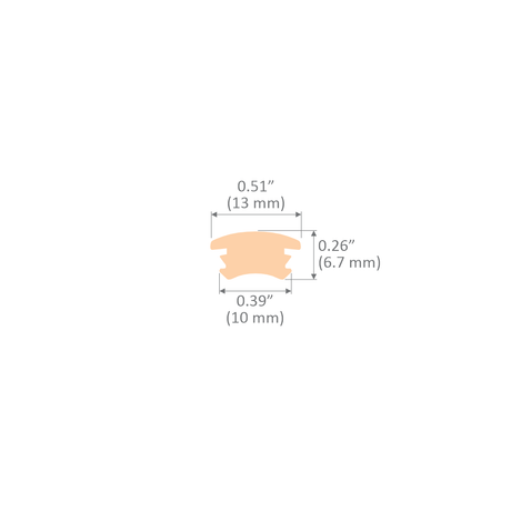 Diagram of the Lille LED Strip Flexible Diffuser, a small tan cylindrical outdoor diffuser labeled with dimensions: width 0.51 in (13 mm), height 0.26 in (6.7 mm), base width 0.39 in (10 mm).