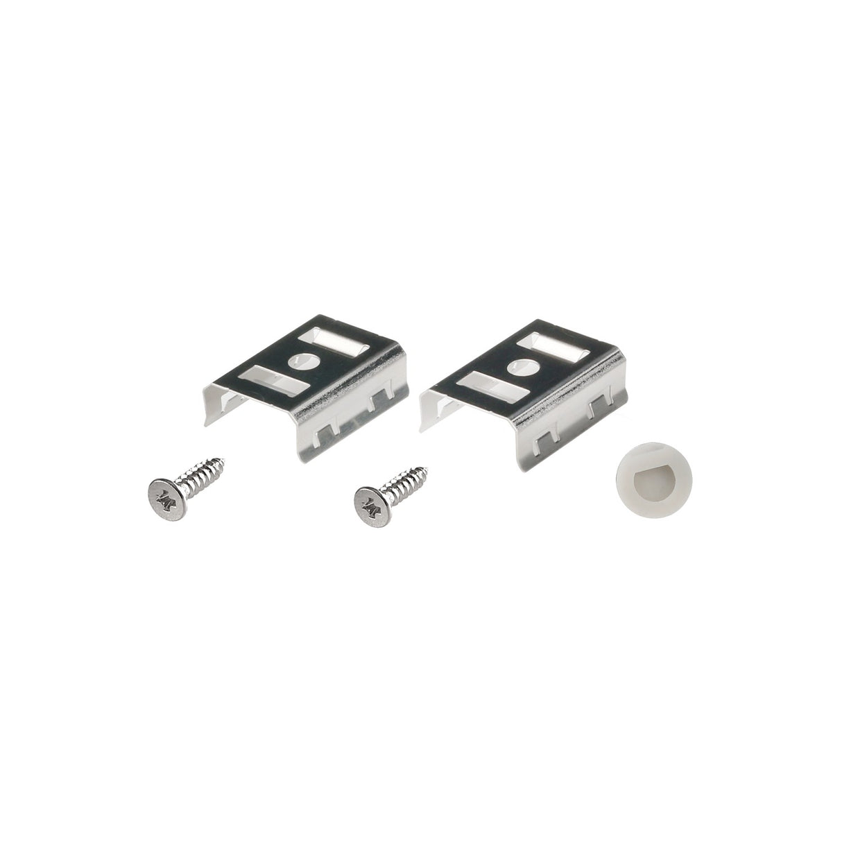 Two Standard Mounting Brackets for FLX Stix CDV, two screws, and a small white plastic refrigerator lighting component are displayed on a white background.