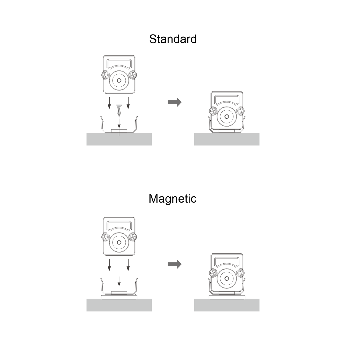 Comparison of FLX Stix CDV Series: The standard device installs with screws, while the magnetic version attaches directly without screws. Both commercial-quality linear LED systems are surface-mounted for refrigerator lighting.