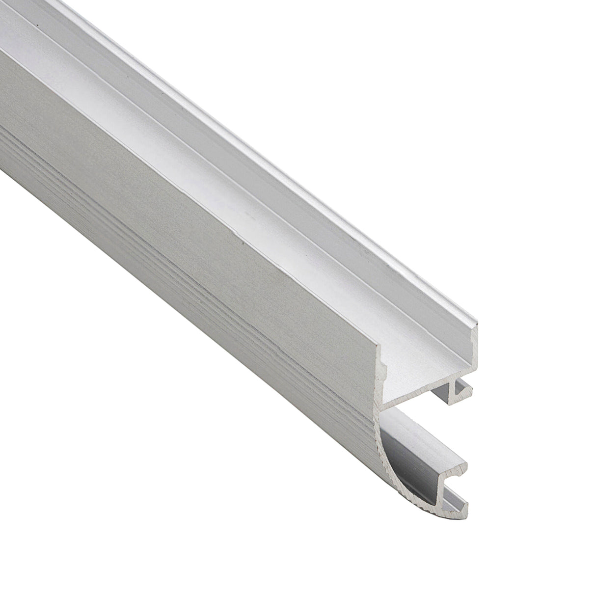 A close-up of the Indirect Ceiling Wall Wash LED Profile ~ Model Galicia, featuring a silver aluminum finish with a flat top and curved open groove below, designed for mounting or housing LED strip lights.