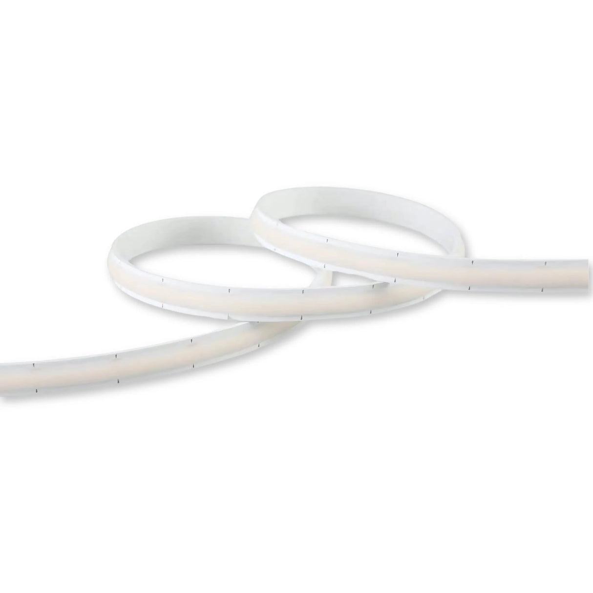 The Flexible Dot-less High Power COB IP67 LED Strip (24V) ~ Glow67 Pro Series is coiled in two loops on a plain white background, highlighting its high-performance lighting.
