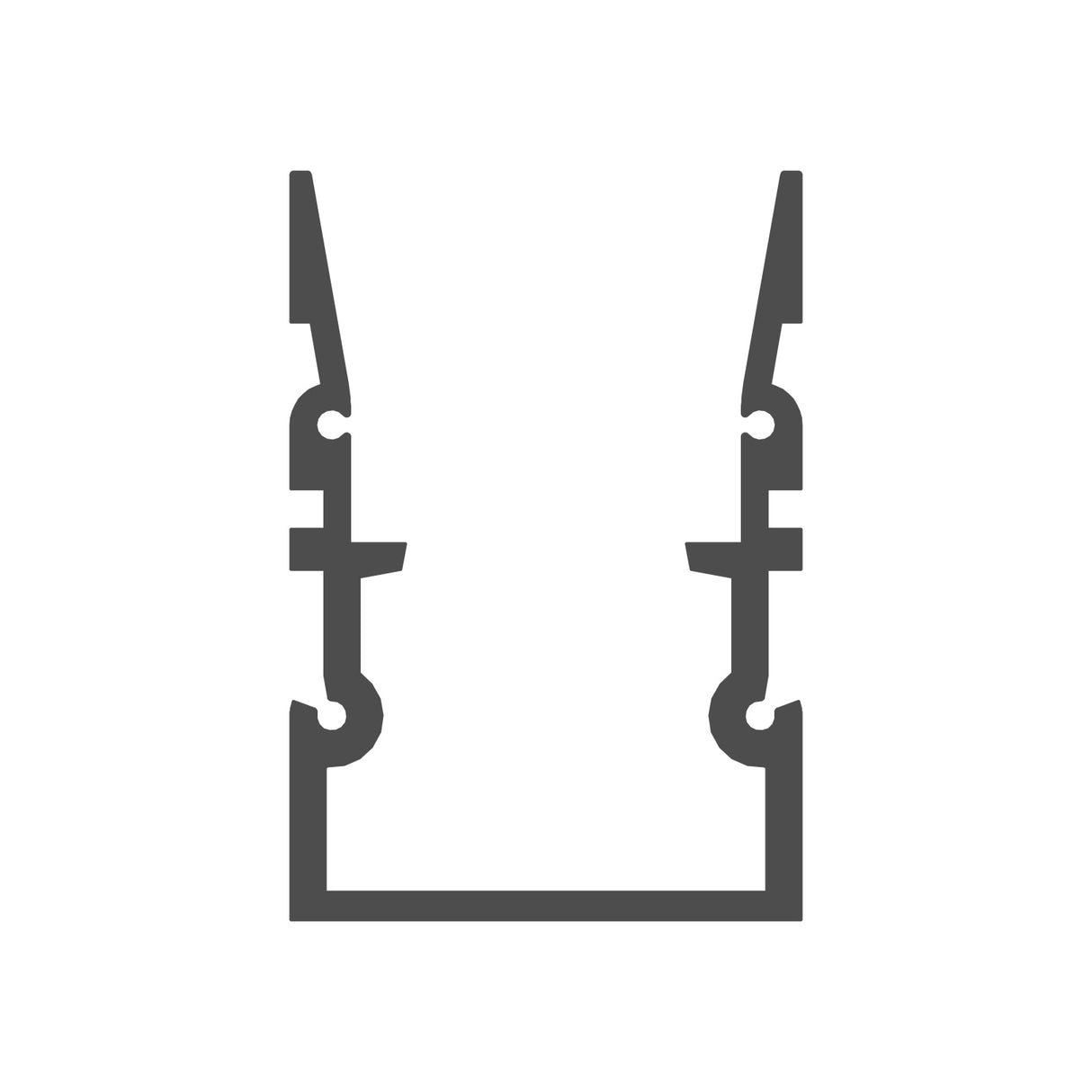 A simple black outline of an abstract, symmetrical U-shape with jagged top edges on white, inspired by the Complementary Mounting Profile ~ Model HR-MAX-TW from the HR-MAX driveway system.