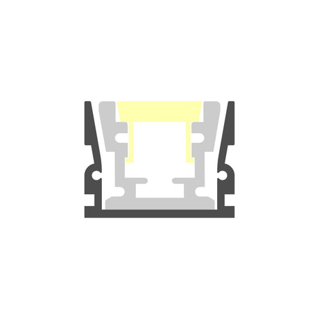 Cross-section diagram of the Complementary Mounting Profile ~ Model HR-MAX-T, with gray and yellow sections showing materials for clear mounting integration, displayed on a white background.