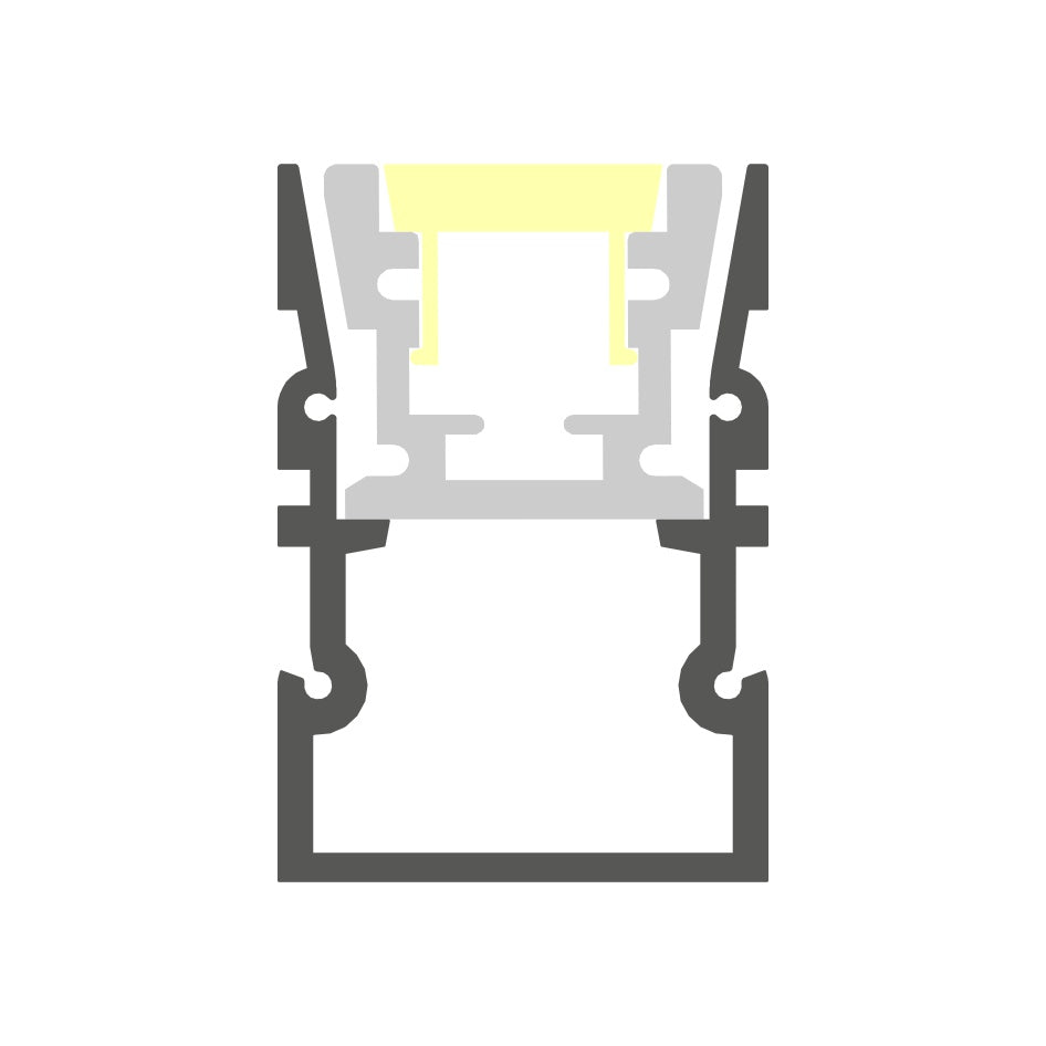 A simplified cross-section of the Complementary Mounting Profile ~ Model HR-MAX-TW, with grey and yellow shaded areas, displays the internal structure and channels of the HR-MAX driveway system on a white background.