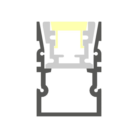 A simplified cross-section of the Complementary Mounting Profile ~ Model HR-MAX-TW, with grey and yellow shaded areas, displays the internal structure and channels of the HR-MAX driveway system on a white background.