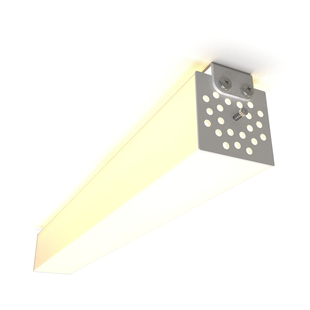 The Holston74 is a 2.91 square polycarbonate LED Lighting Tube, ceiling-mounted with a perforated metal end cap (circular holes, two visible screws), emitting a soft, even glow.