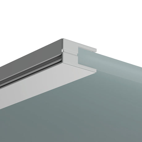 Close-up of an End Cap for KRAV-810 Profile, showing a frosted glass panel fitted within a silver frame, emphasizing the precise corner connection—perfect for modern lighting fixture applications.