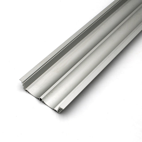 A close-up of the 4.5 Large Recessed LED Channel (Model RPLW116), a silver aluminum extrusion profile with multiple grooves, designed for LED installations, photographed on a white background.
