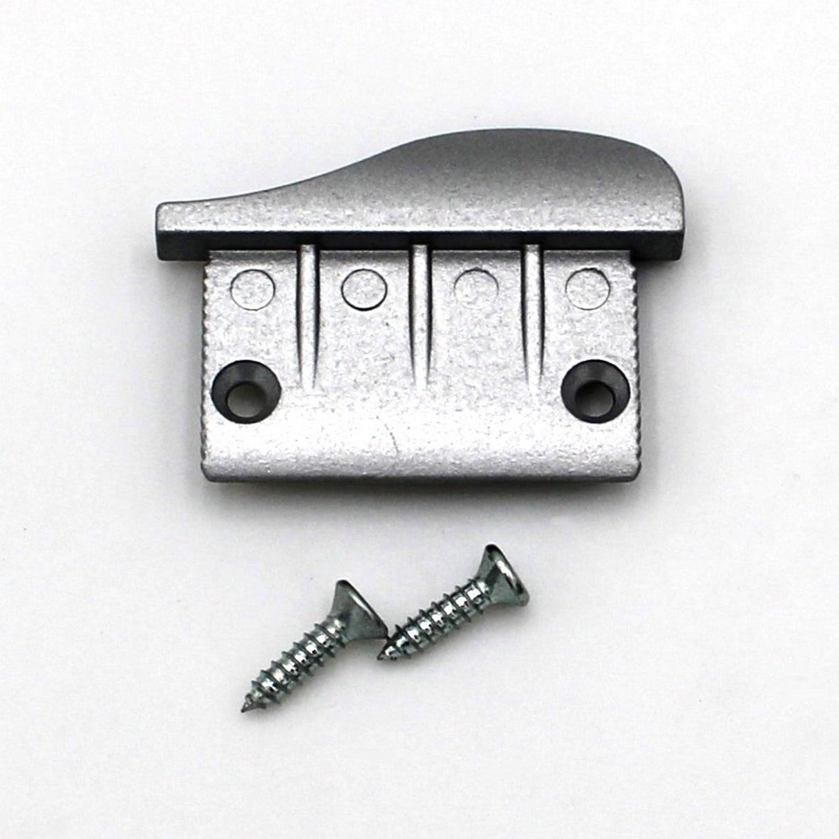 Aluminum end caps for Alu-Asymmetric LED profile are displayed above two silver screws on a plain white background.