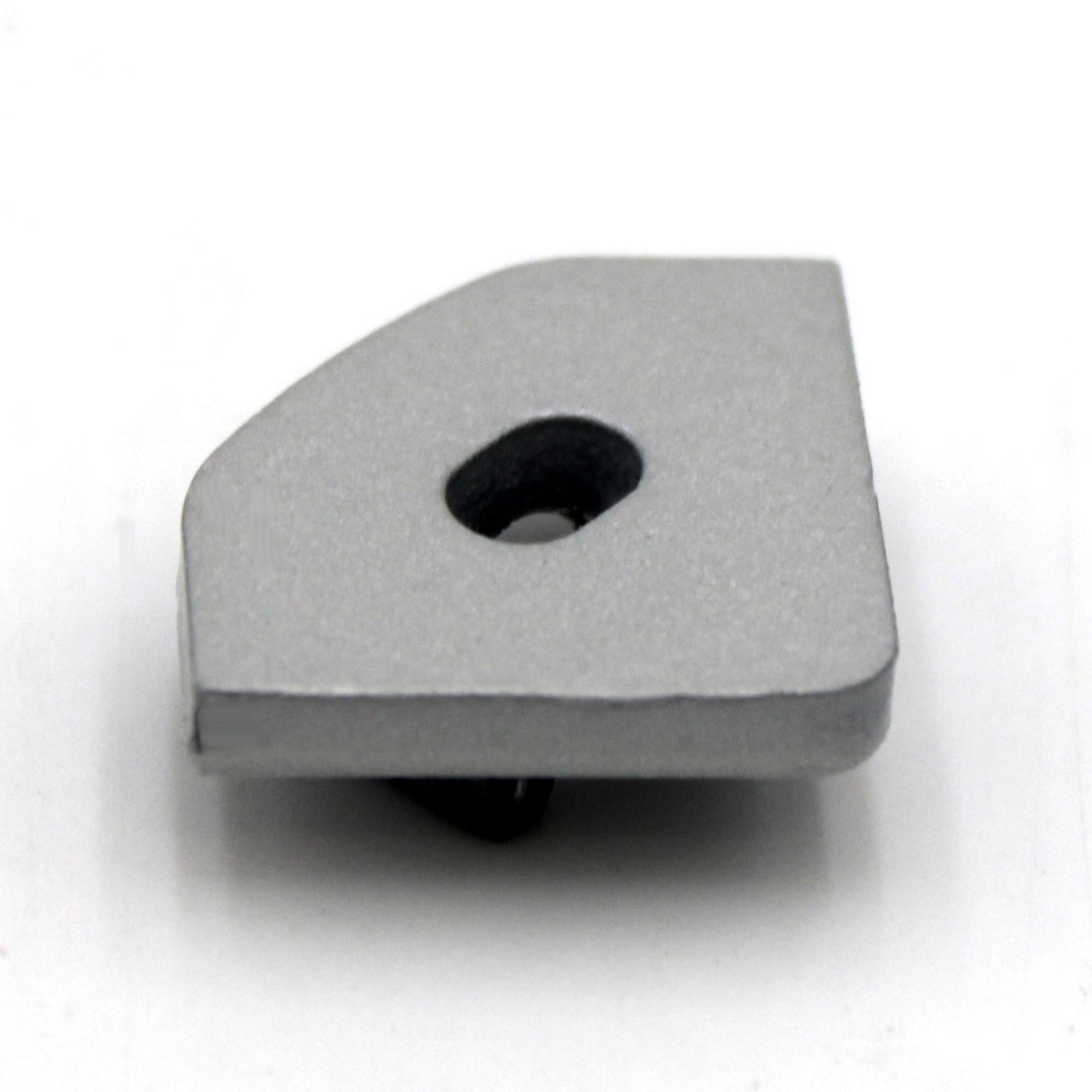 A gray, flat metal Single End Cap for LED Channel ~ Alu-45 with a rounded edge and central oval hole, shown on a white background.