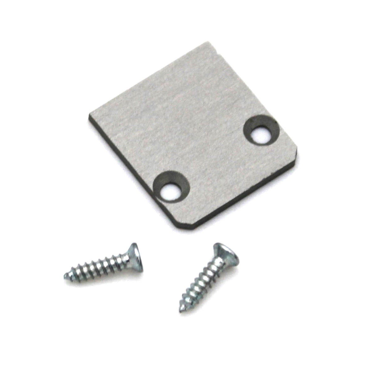 A small rectangular aluminum End Cap for SL15 FL Profile with two holes is shown next to two silver screws on a white background—perfect for securing lighting fixtures.