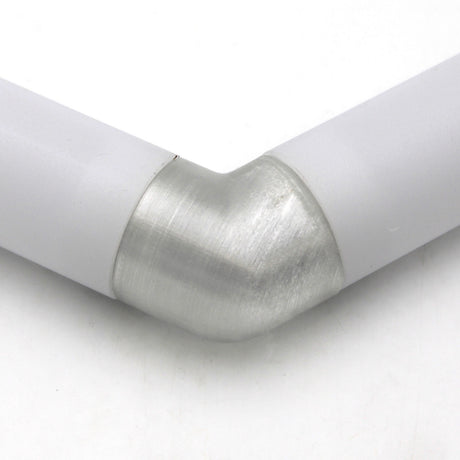 A close-up of two white Oslo Profile tubes connected by a Translucent Elbow, forming a right angle against a white background.