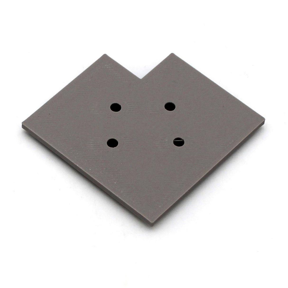 A gray, V-shaped 3D Printed Hidden Joiner and Bracket for SLW10 Profile with four circular holes in a square pattern, shown on a white background—ideal as an LED profile extension from Wired4signs USA.