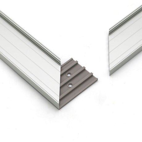 Two silver metal pieces with angled ends are joined by a gray 3D Printed Hidden Joiner and Bracket for SLW10 Profile from Wired4signs USA, featuring two screw holes, displayed against a white background.