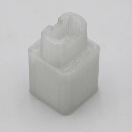 The Square Tube Light Adaptor is a small, translucent, rectangular 3D-printed plastic piece with a hollow U-shaped notch on top, designed for fluorescent tube replacement. It is shown on a plain white background.
